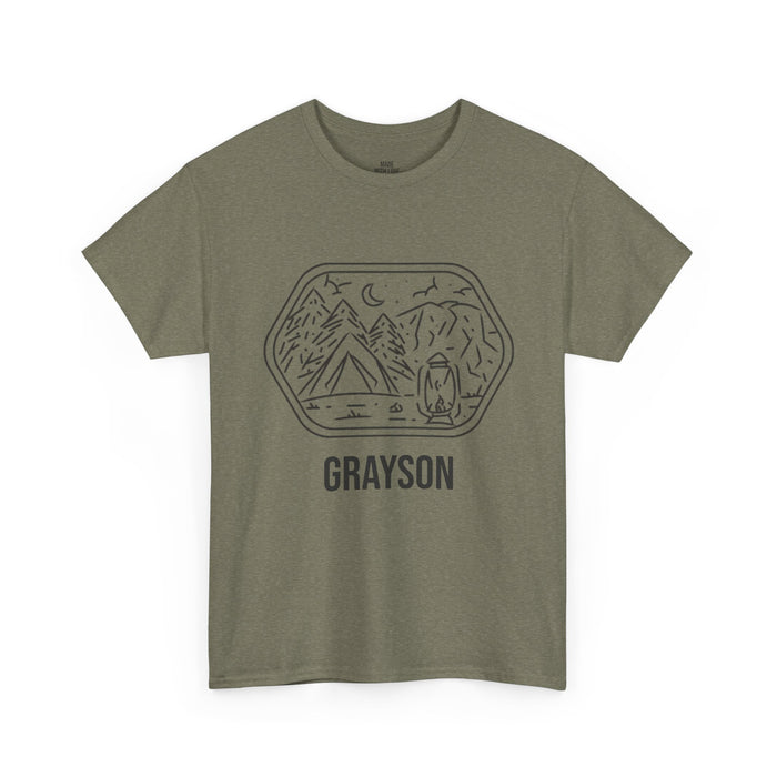 Personalized Campsite T-Shirt – Line Art Adventure Tee