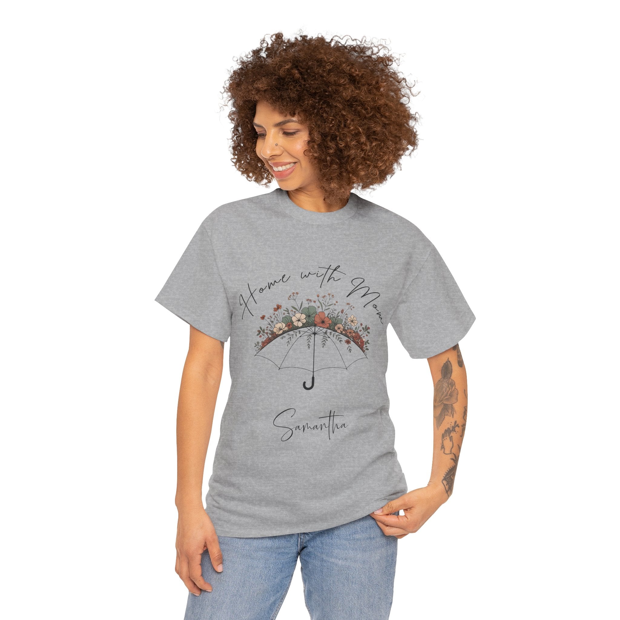 Personalized Home with Mama T-Shirt – Floral Umbrella Tee