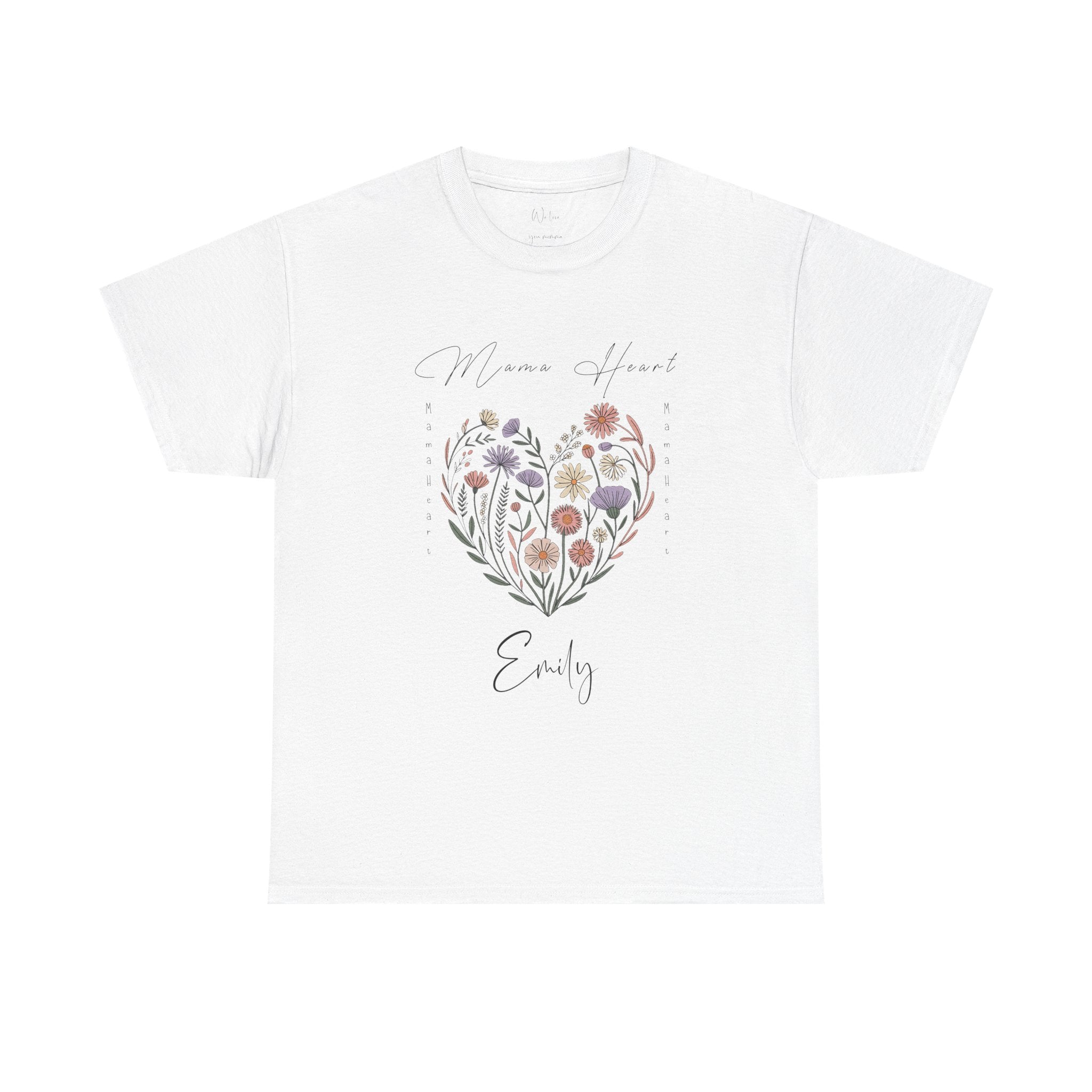 Personalized Mama Heart T-Shirt – Floral Wildflower Tee