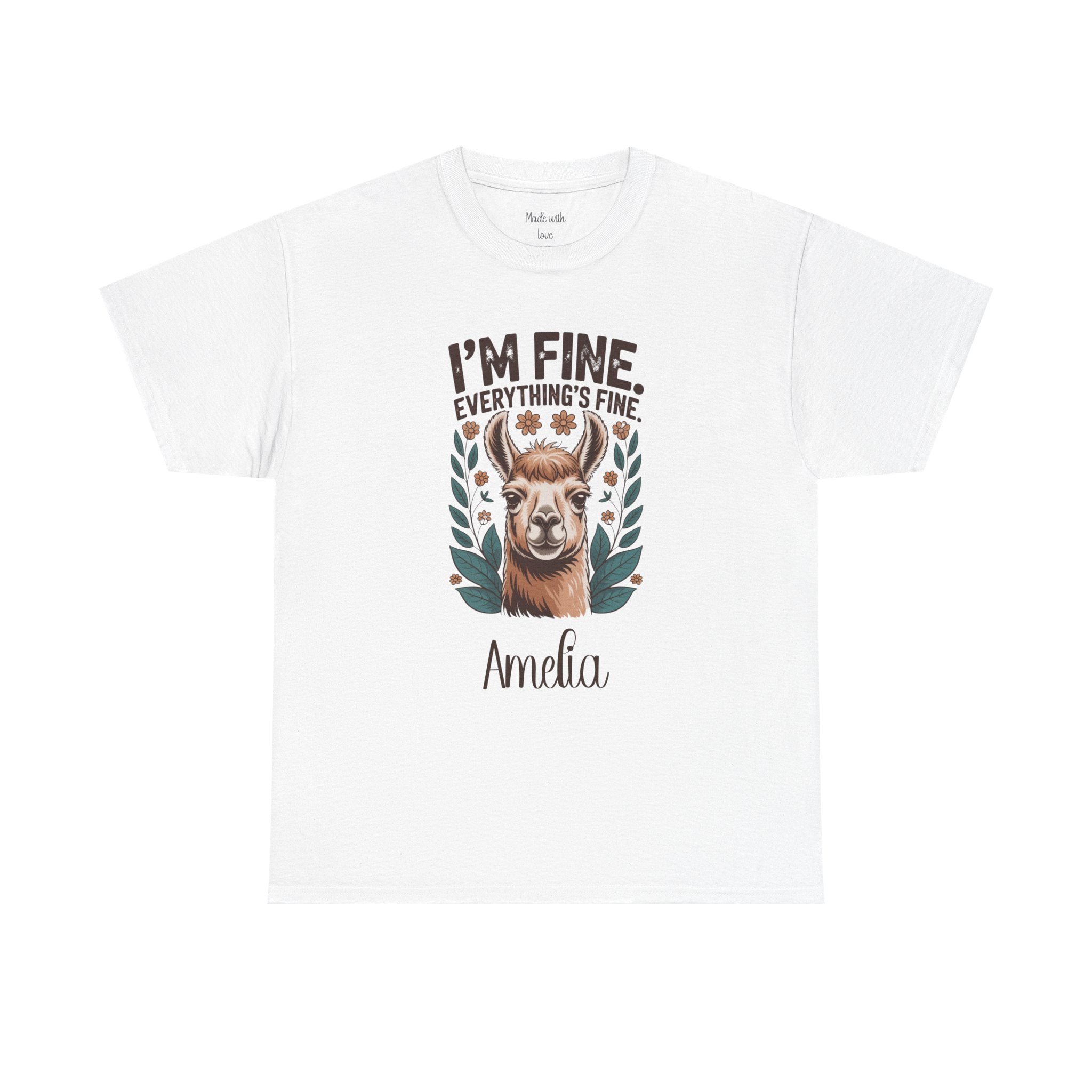 Personalized I'm Fine Everything's Fine T-Shirt – Funny Alpaca Tee