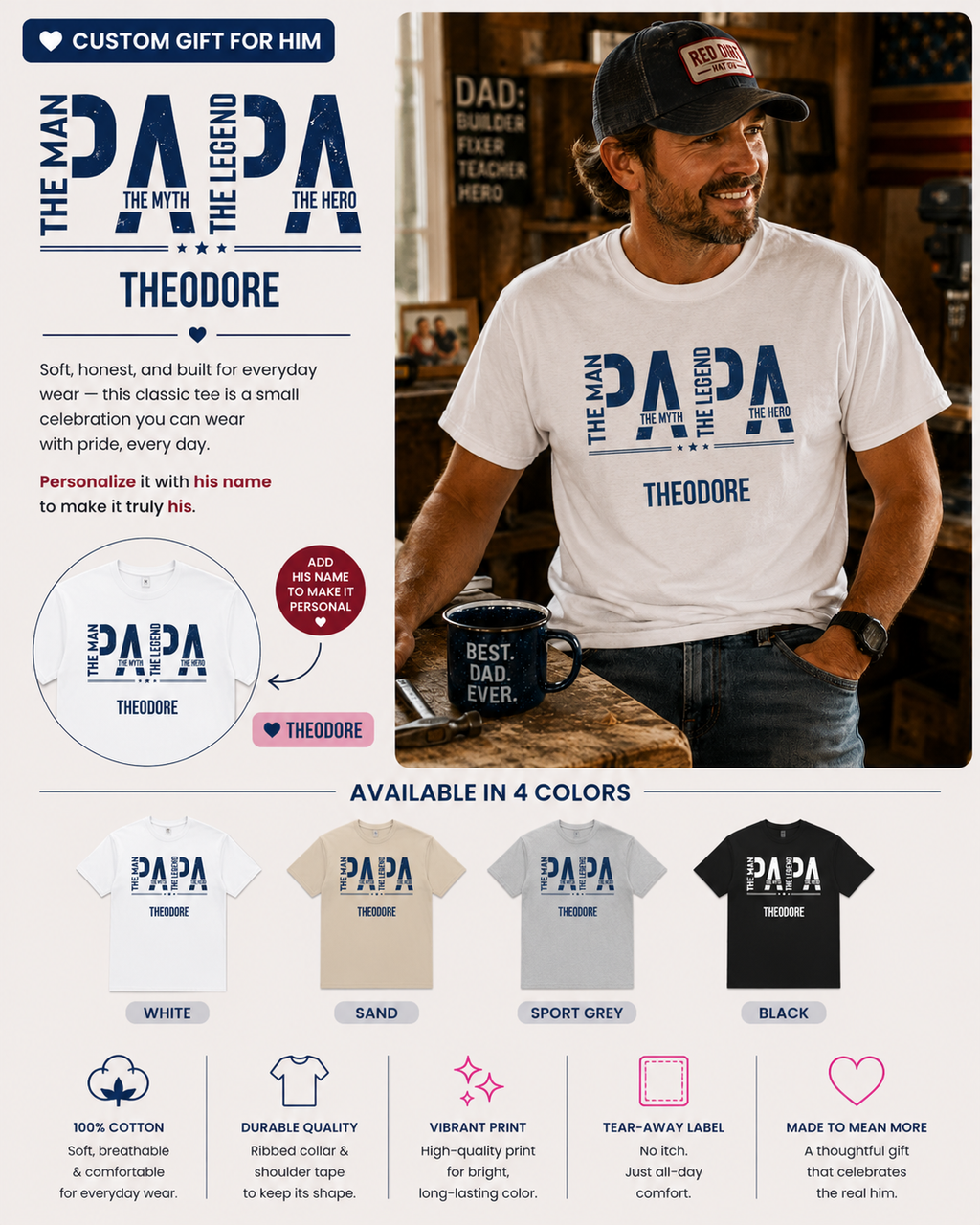 Personalized Dad T-Shirt – The Man The Myth The Legend Dada Tee
