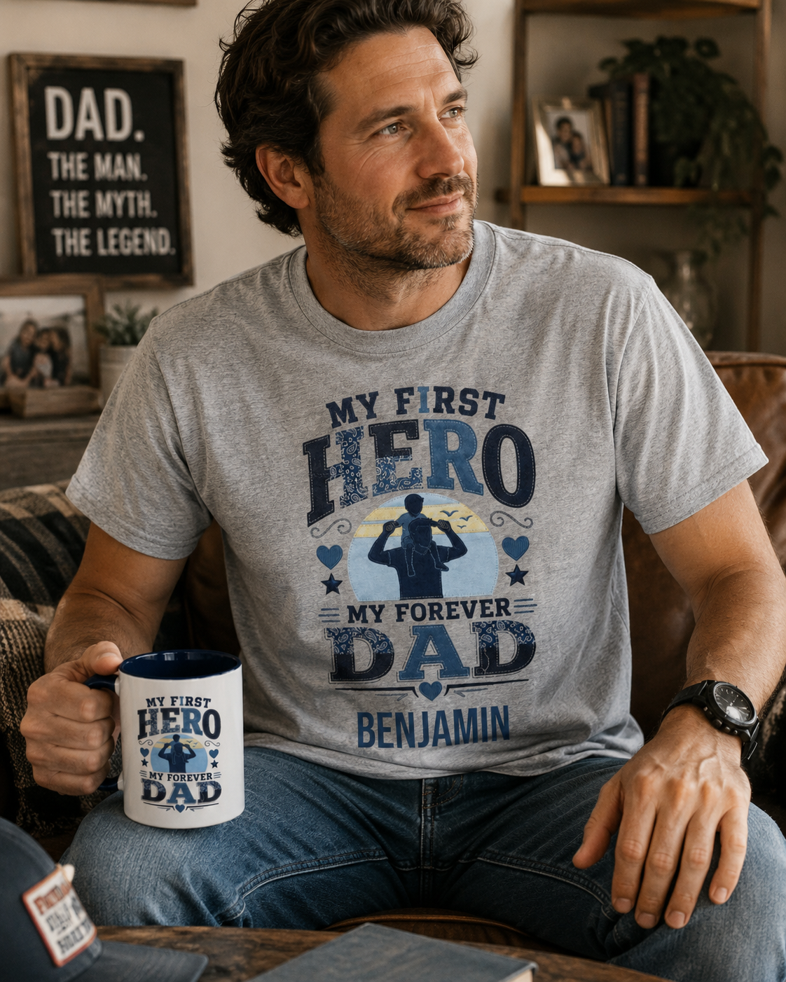 Personalized Dad T-Shirt – My First Hero My Forever Dad Tee