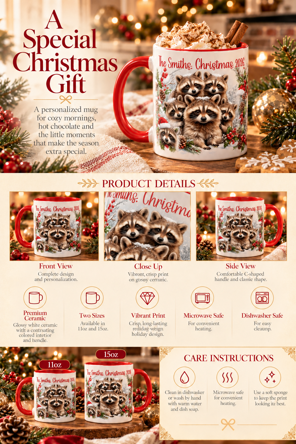 Raccoon Family Christmas Mug