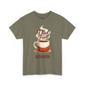 Heather Military Green personalized Dad Fuel Coffee t-shirt, front view
