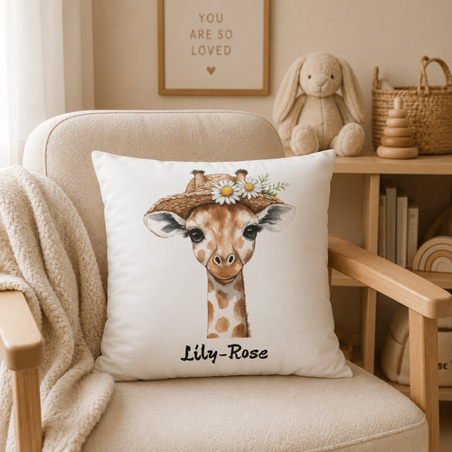 Personalized Baby Giraffe Nursery Pillow – Custom Name