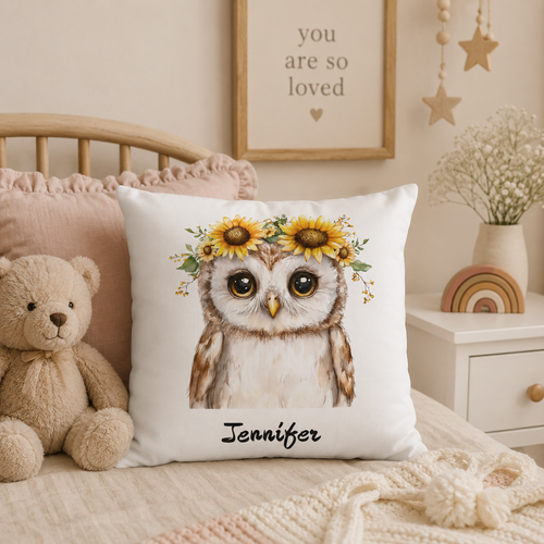 Personalized Baby Owl Nursery Pillow – Custom Name