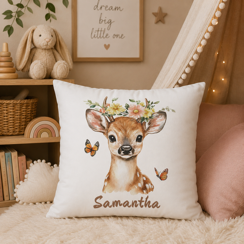 Personalized Baby Deer Nursery Pillow – Custom Name