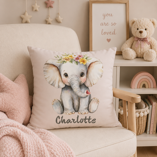 Personalized Baby Elephant Nursery Pillow – Custom Name