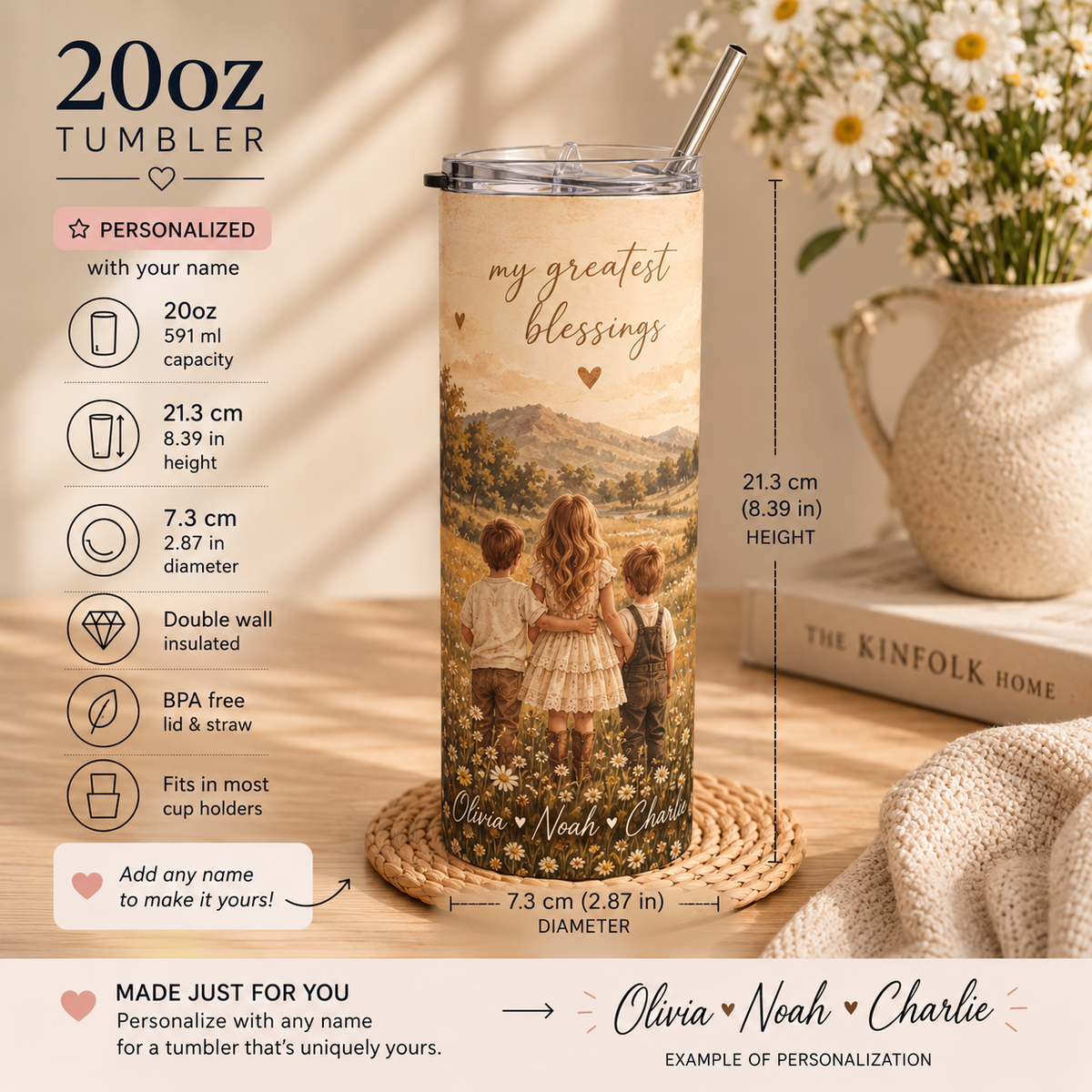 Personalized My Greatest Blessings Tumbler – Slim 20oz Family Name Cup