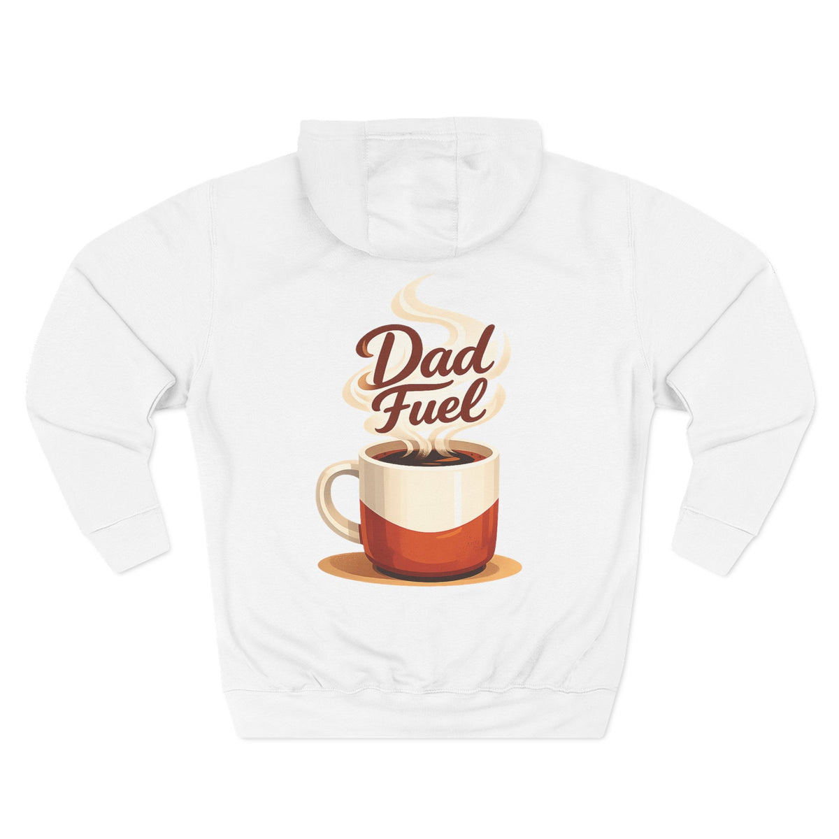 Back view of a white personalized hoodie printed with "Dad Fuel" and embroidered with "James", the name is customizable. Special gift him, dad, granddad, boyfriend