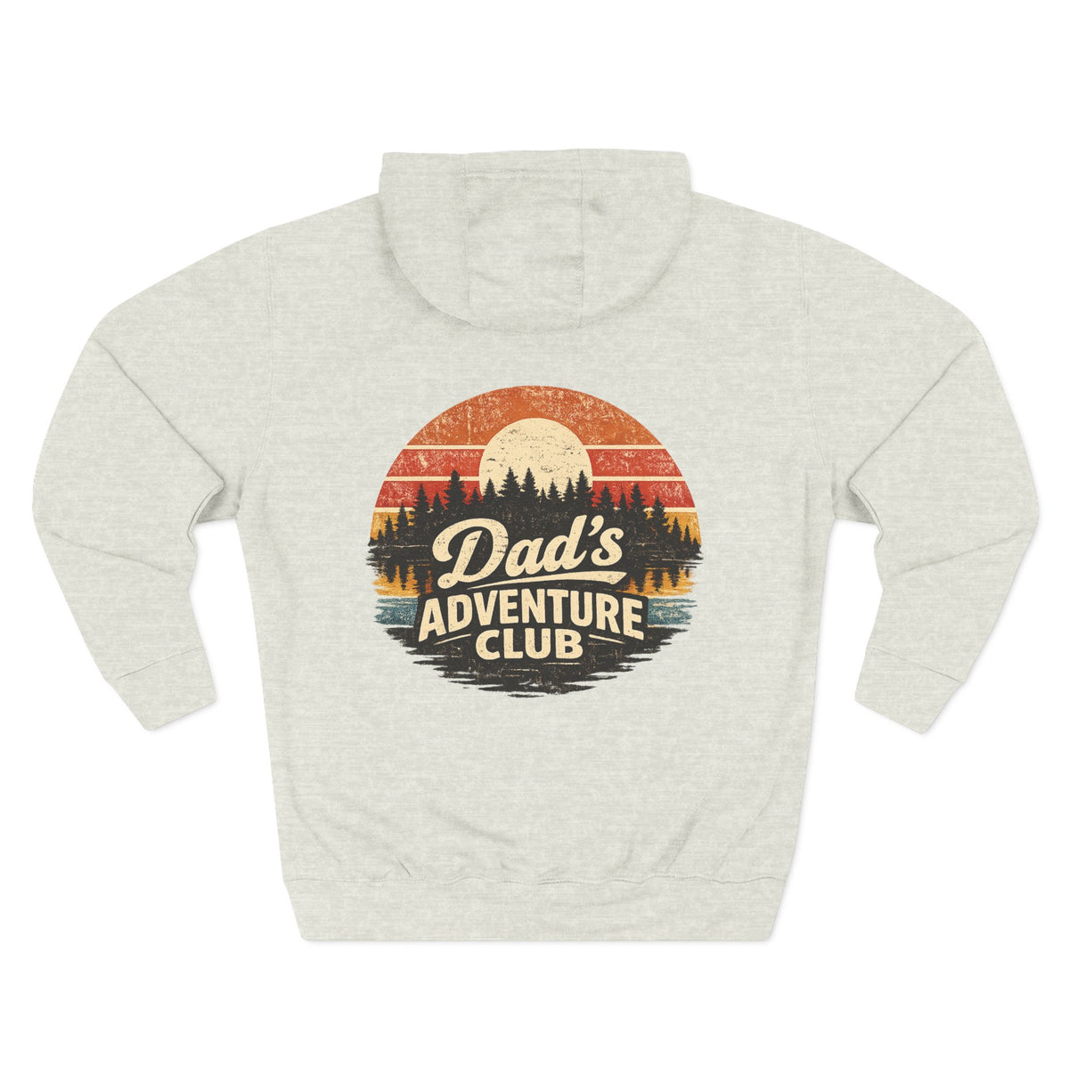 Back view of a oatmeal heather personalized hoodie printed with "Dad's Adventure Club" and embroidered with "Christopher". Name is customizable. Special gift for him.