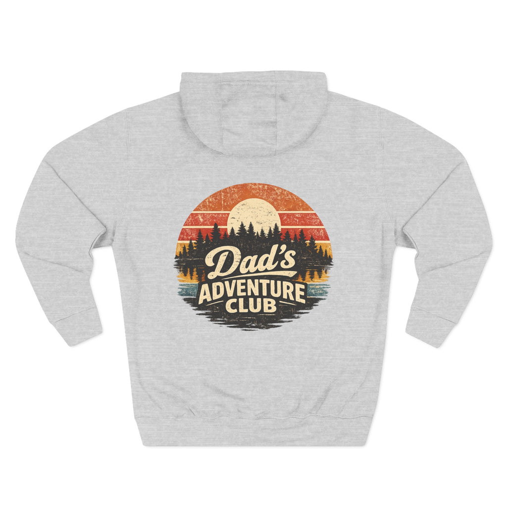 Back view of a light grey personalized hoodie printed with "Dad's Adventure Club" and embroidered with "Christopher". Name is customizable. Special gift for him.