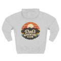 Back view of a light grey personalized hoodie printed with "Dad's Adventure Club" and embroidered with "Christopher". Name is customizable. Special gift for him.