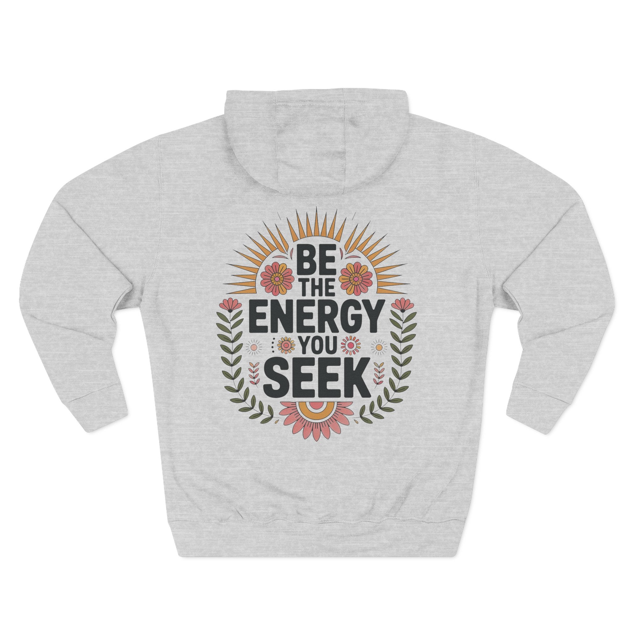 Front view of heather grey hoodie with customizable name embroidered on the chest
