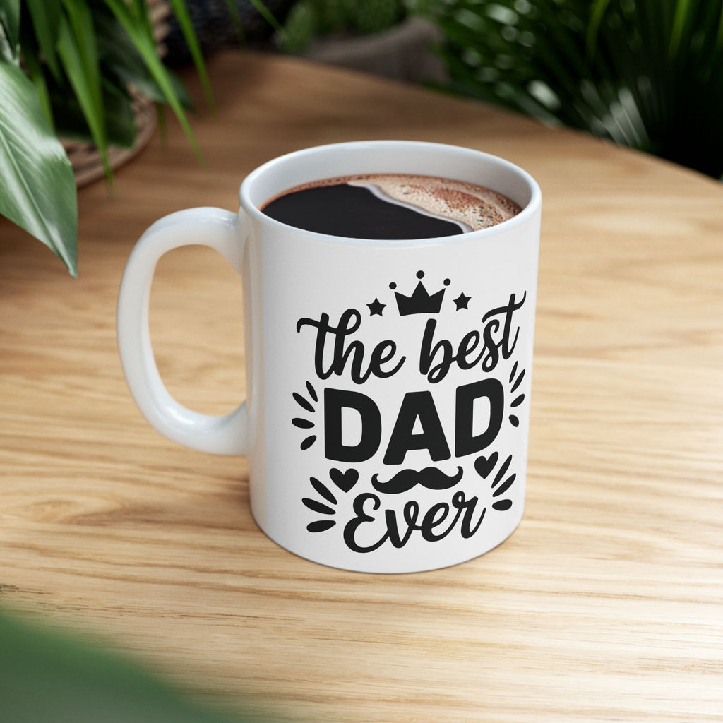 Close-up of The Best Dad Ever lettering on the mug