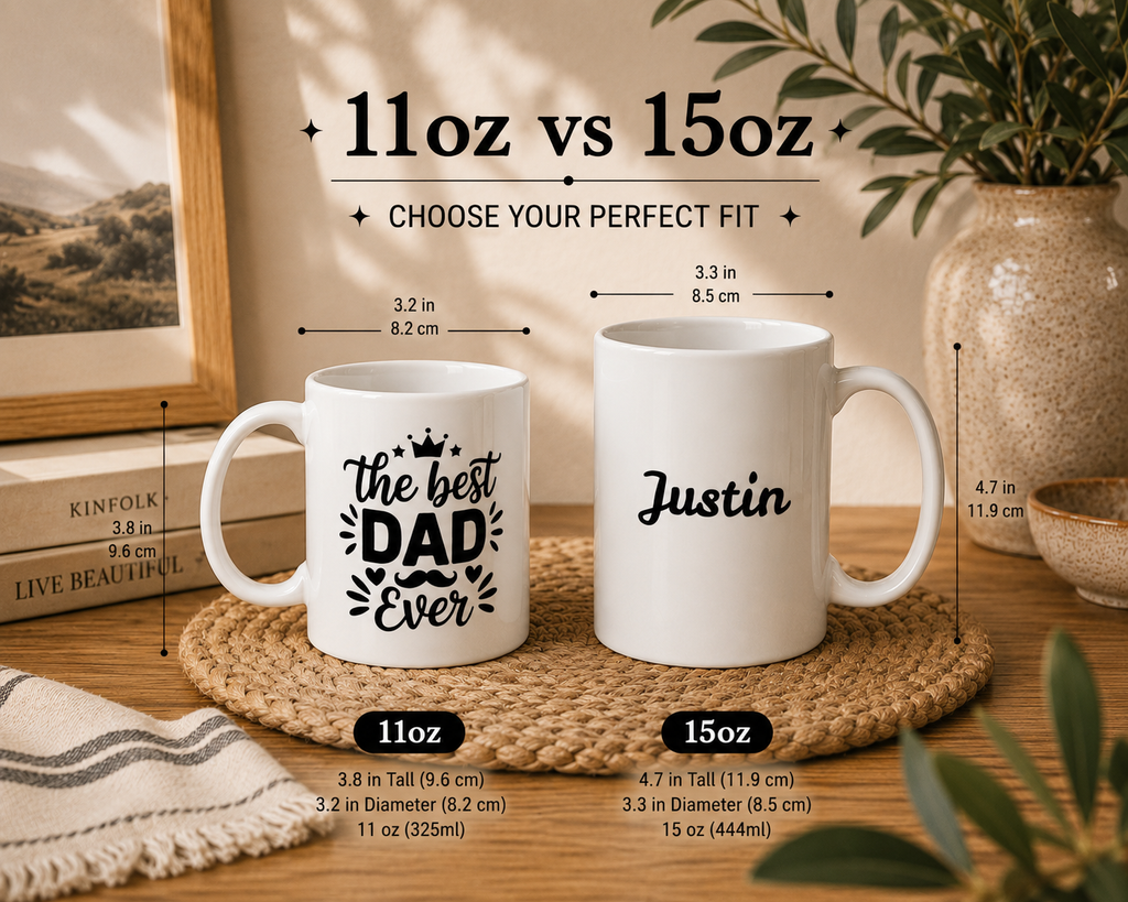 The Best Dad Ever mug product information graphic
