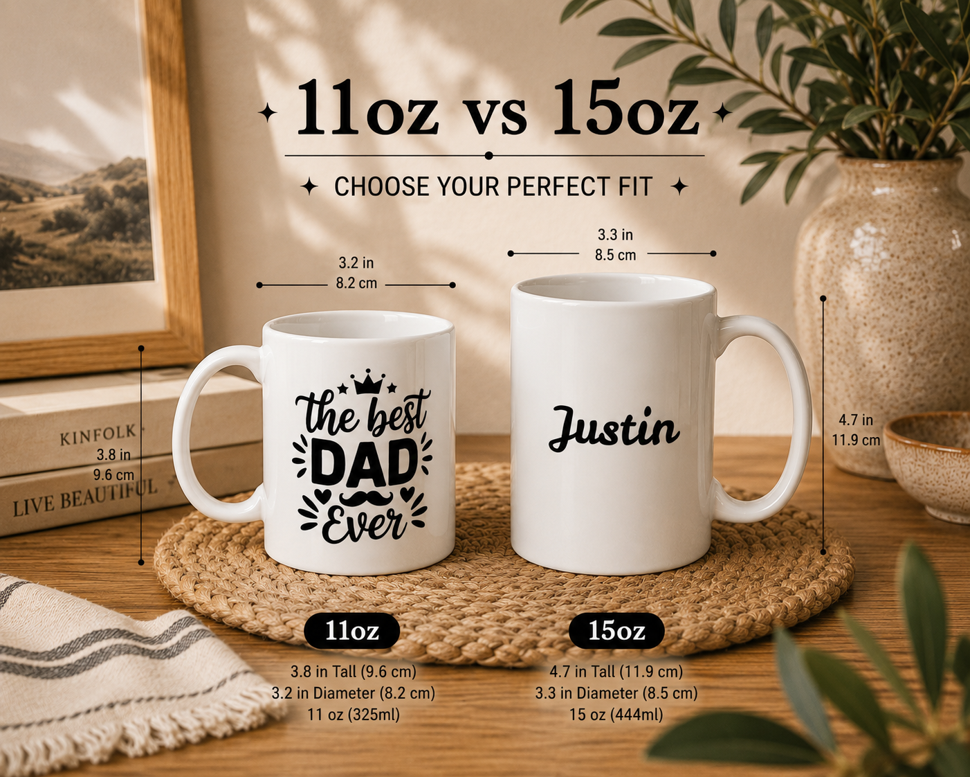 The Best Dad Ever mug product information graphic