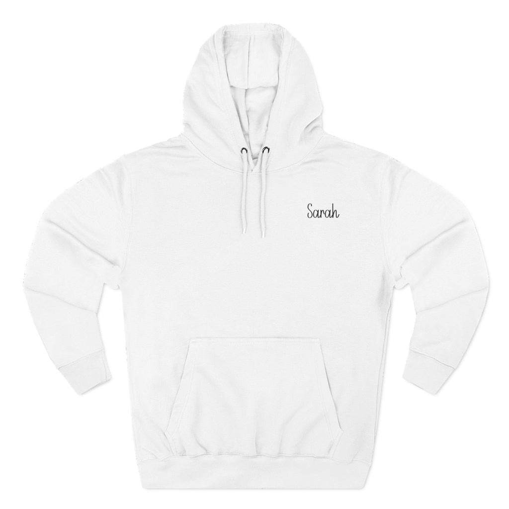 Front view of the personalized hoodie printed with "Blessed Mom" and embroidered with "Sarah" For mom.