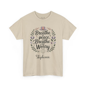 Personalized Breathe Peace T-Shirt – Floral Wreath Mom Tee
