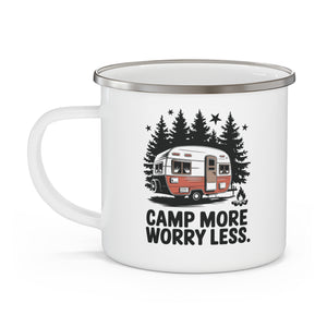 Personalized "Camp More, Worry Less" Enamel Mug – Camping Mug for Dad, 12oz