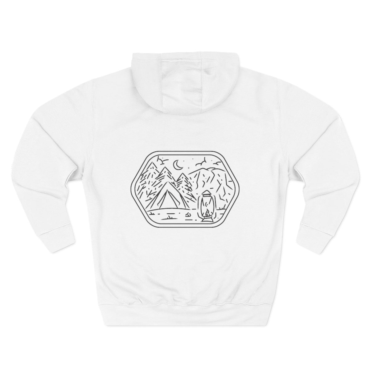 Front view of white hoodie with customizable name embroidered on the chest