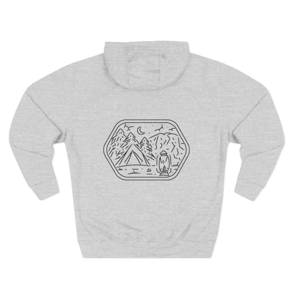 Front view of heather grey hoodie with customizable name embroidered on the chest