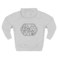 Front view of heather grey hoodie with customizable name embroidered on the chest