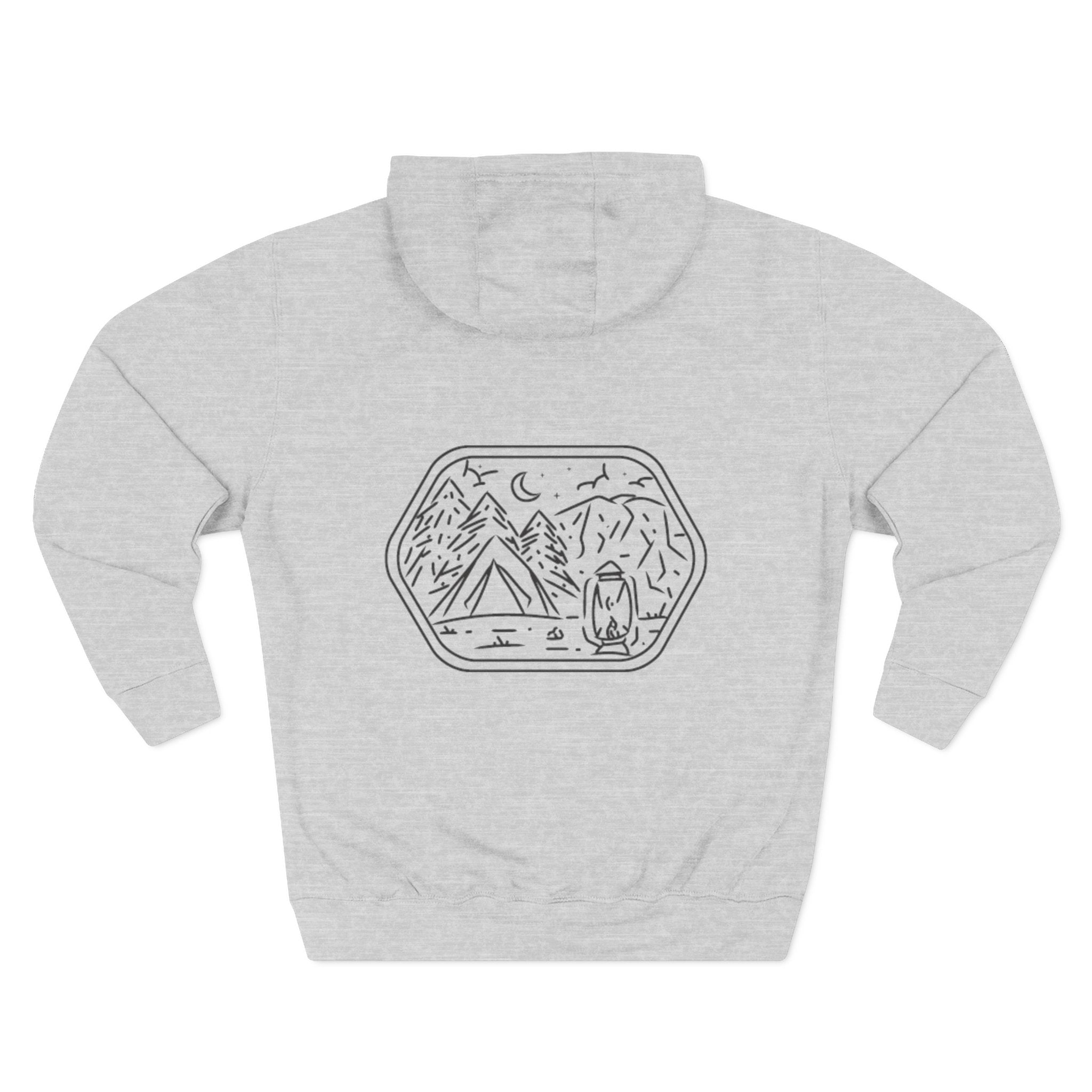 Front view of heather grey hoodie with customizable name embroidered on the chest