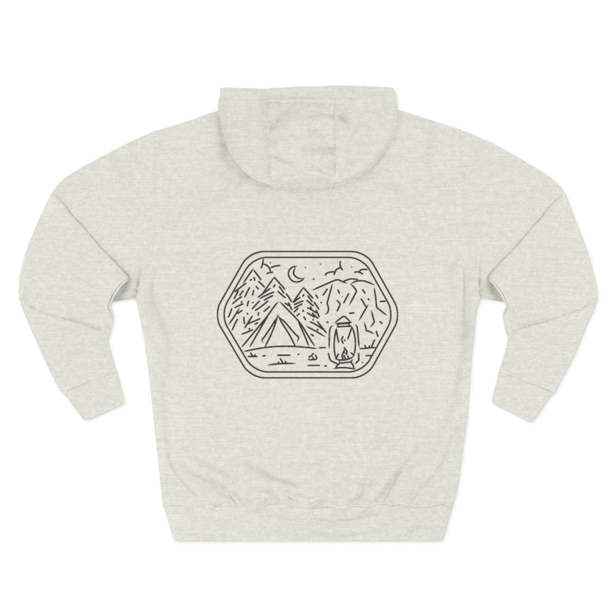 Front view of oatmeal heather hoodie with customizable name embroidered on the chest