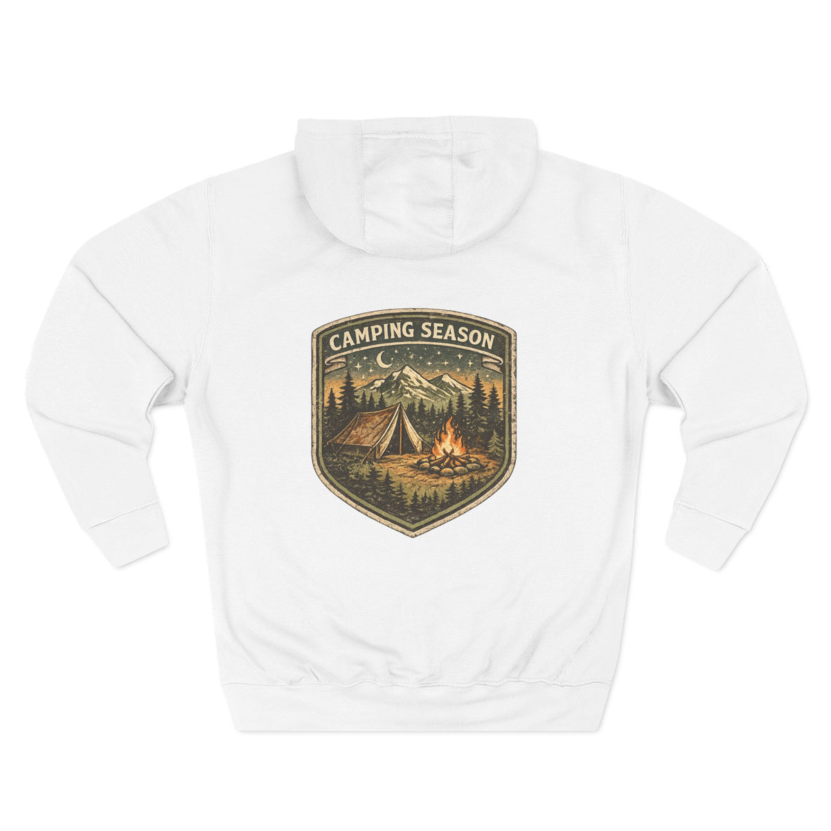 Front view of white hoodie with customizable name embroidered on the chest