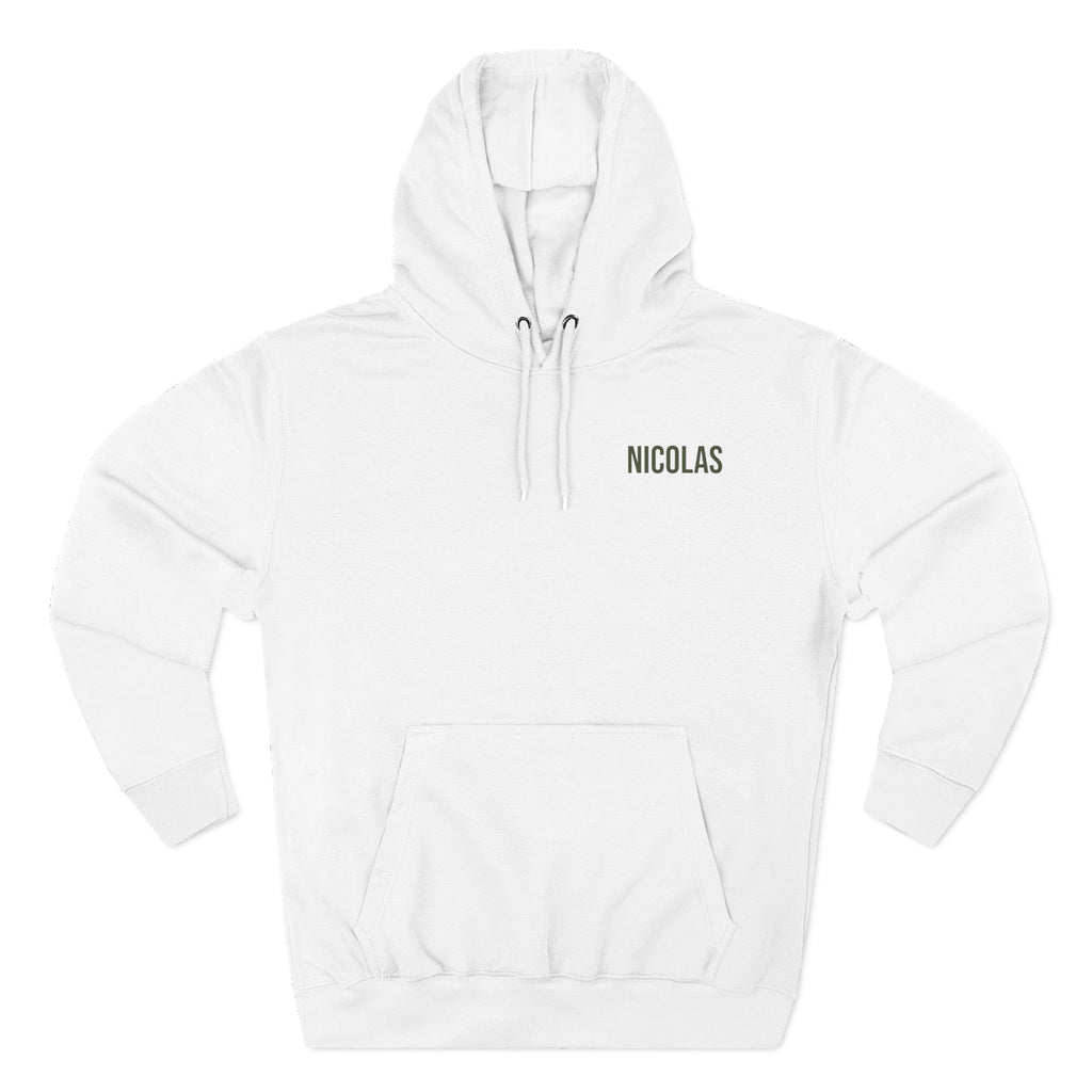 Back view of white hoodie with “Camping Season” design