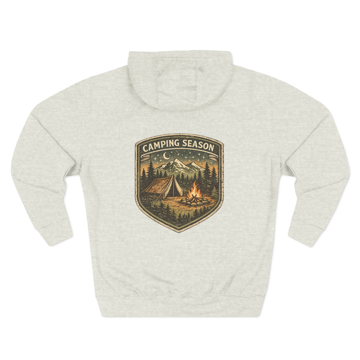 Front view of oatmeal heather hoodie with customizable name embroidered on the chest