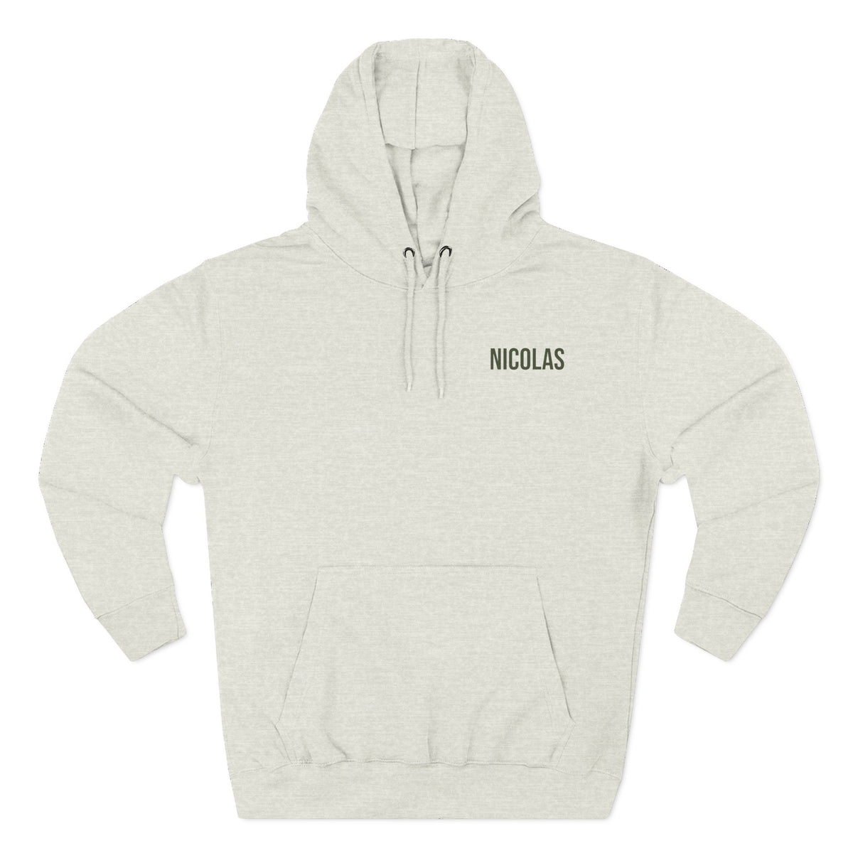 Back view of oatmeal heather hoodie with “Camping Season” design