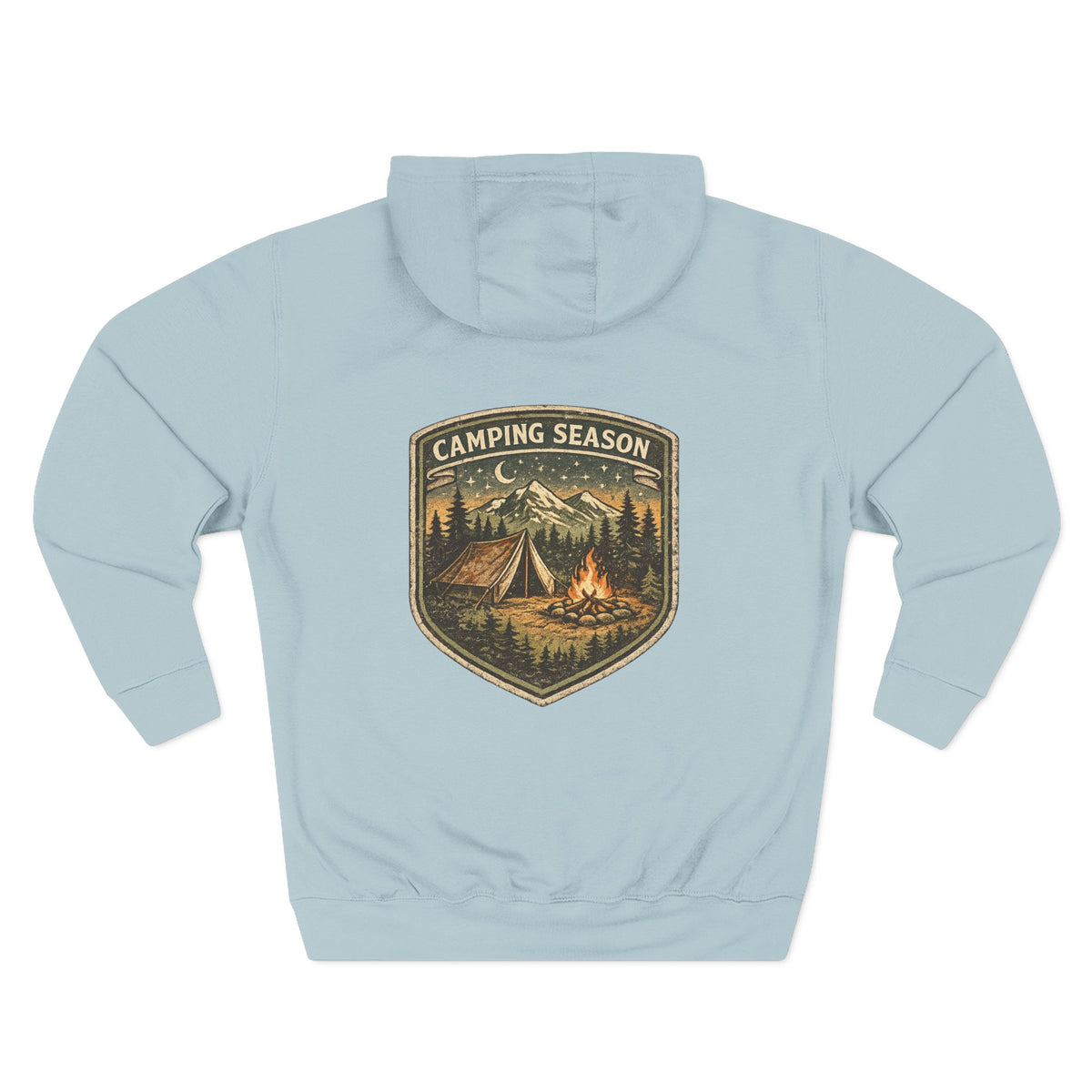 Front view of blue mist hoodie with customizable name embroidered on the chest
