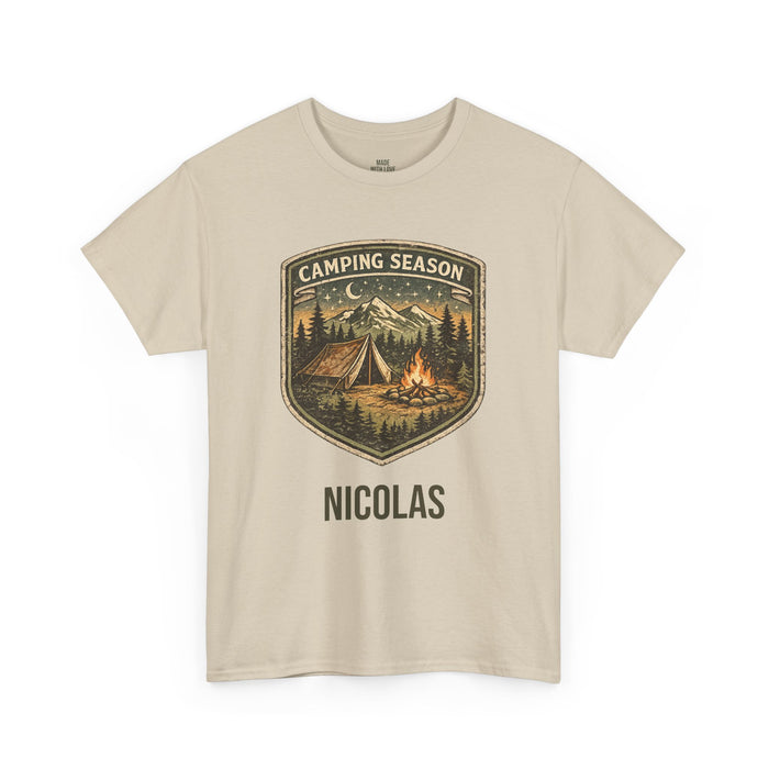 Personalized Camping Season T-Shirt – Campfire Badge Tee