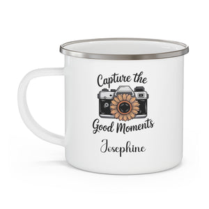 Personalized "Capture the Good Moments" Enamel Mug – Boho Name Mug for Her, 12oz