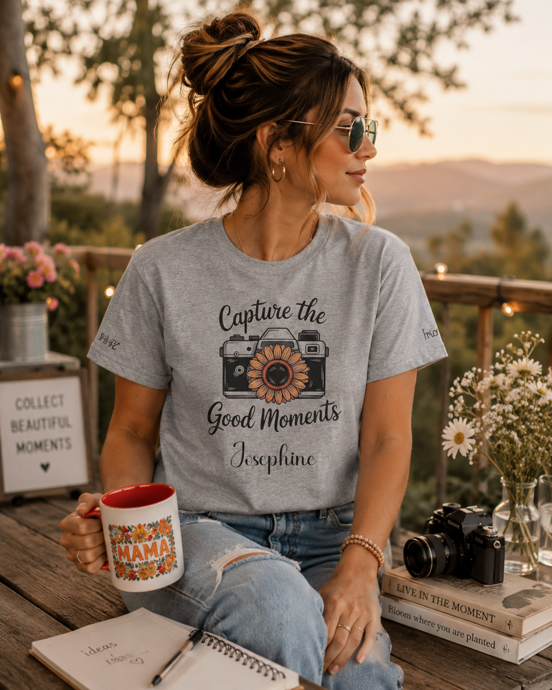 Capture Good Moments t-shirt shown in a lifestyle setting
