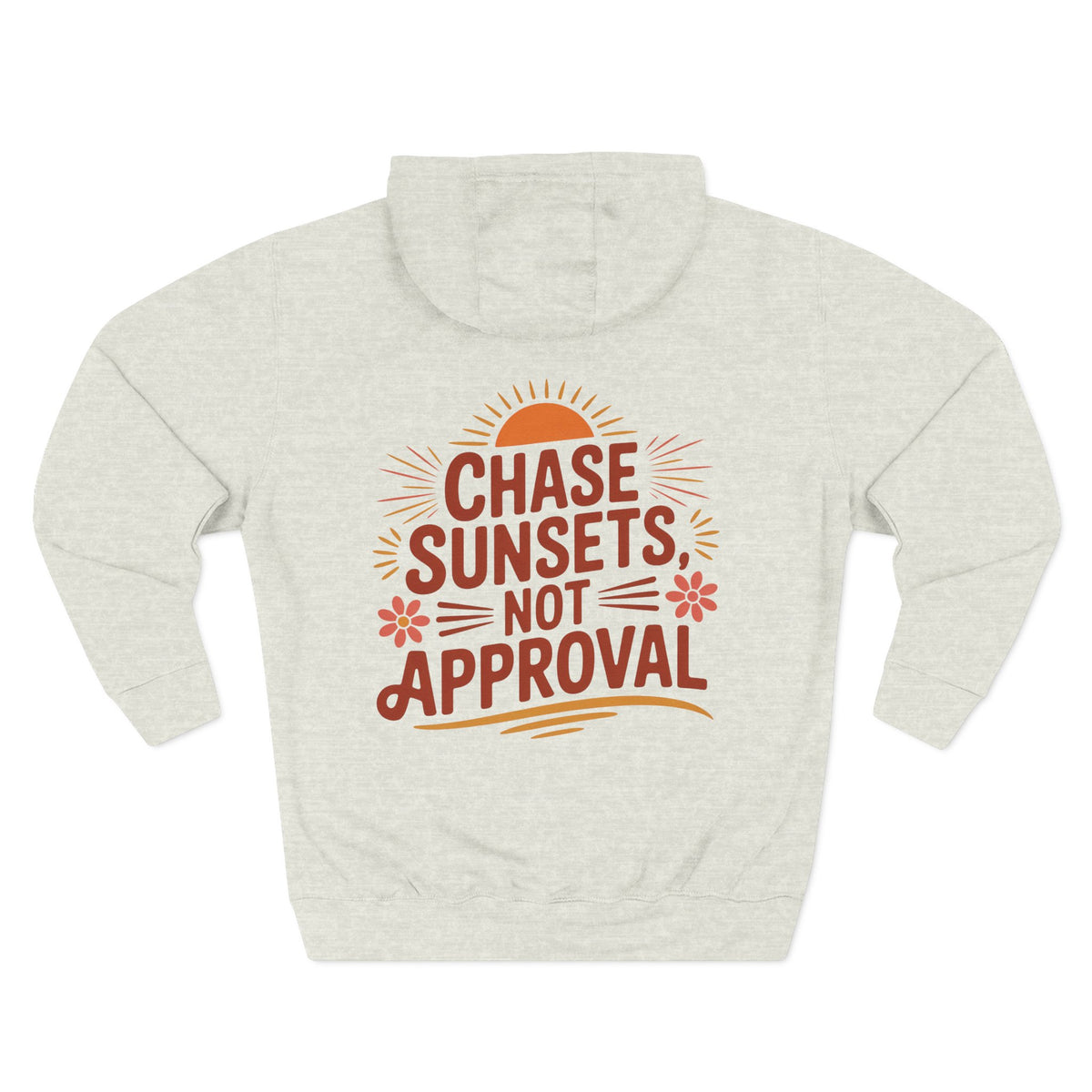 Front view of oatmeal heather hoodie with customizable name embroidered on the chest