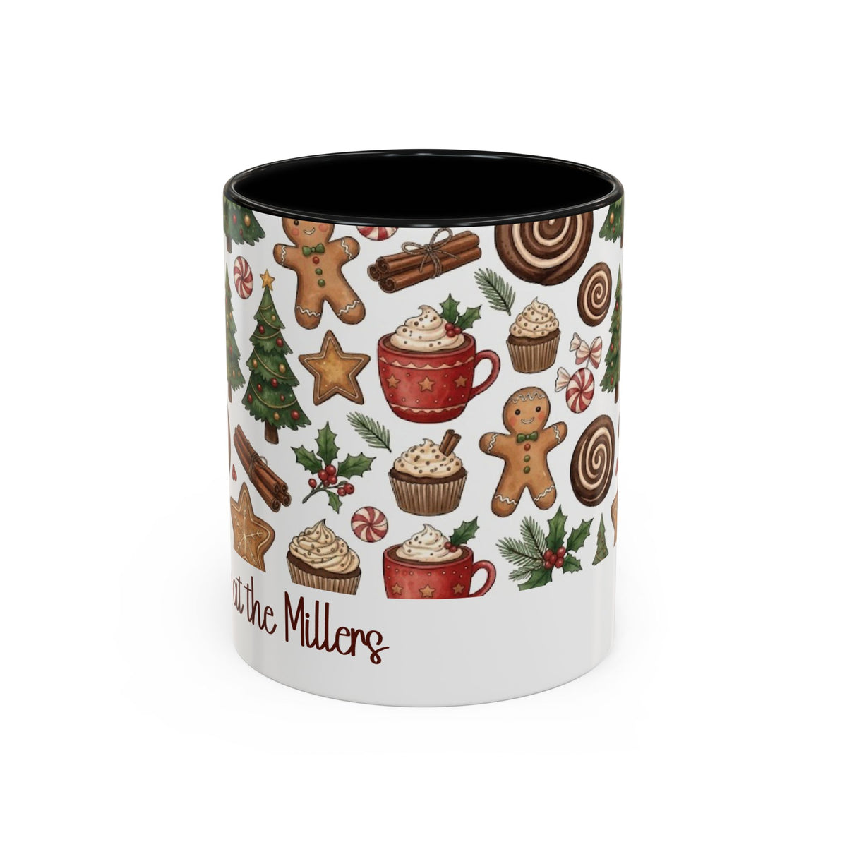 Black personalized Christmas Cookies Family mug, 11oz, front view