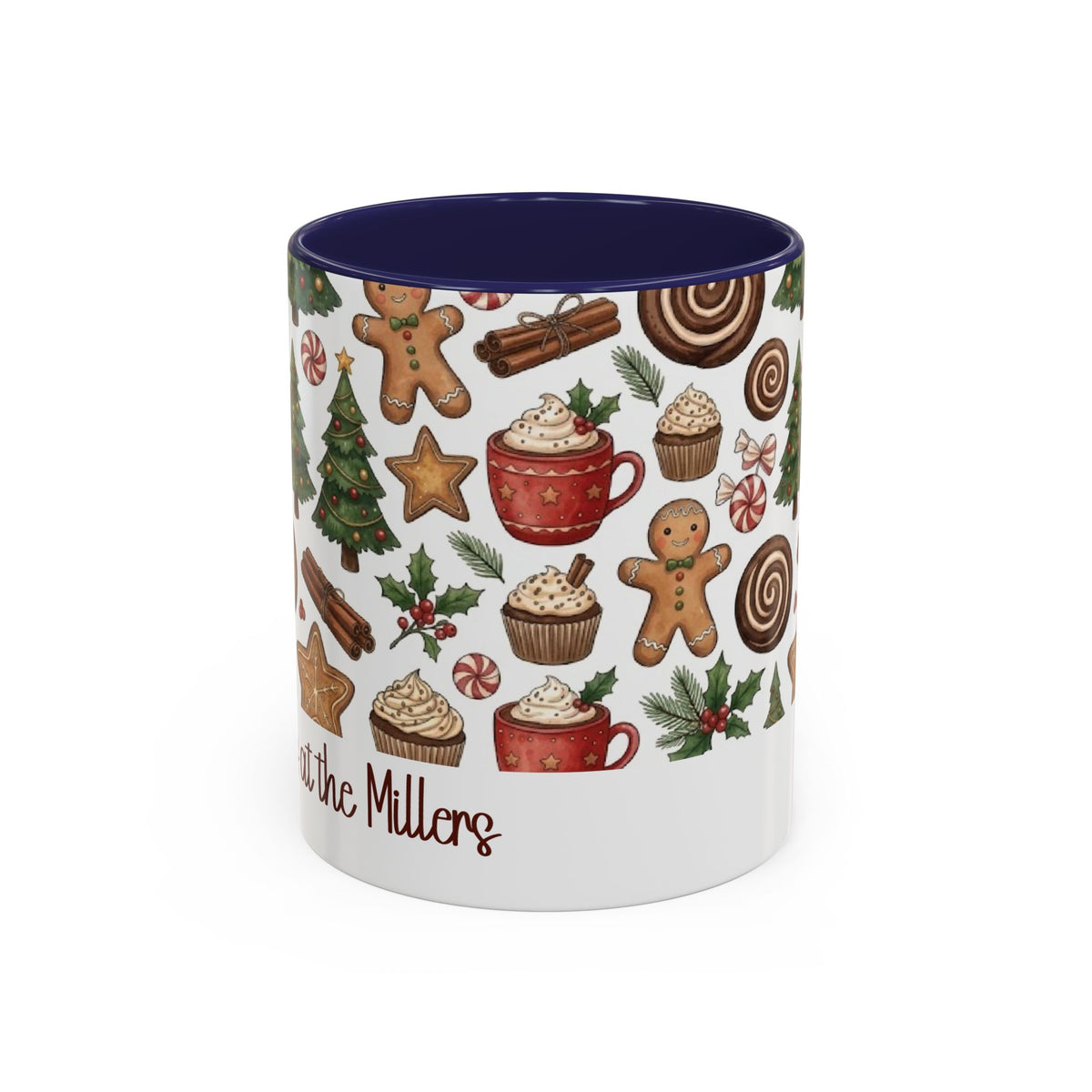 Navy personalized Christmas Cookies Family mug, 11oz, front view