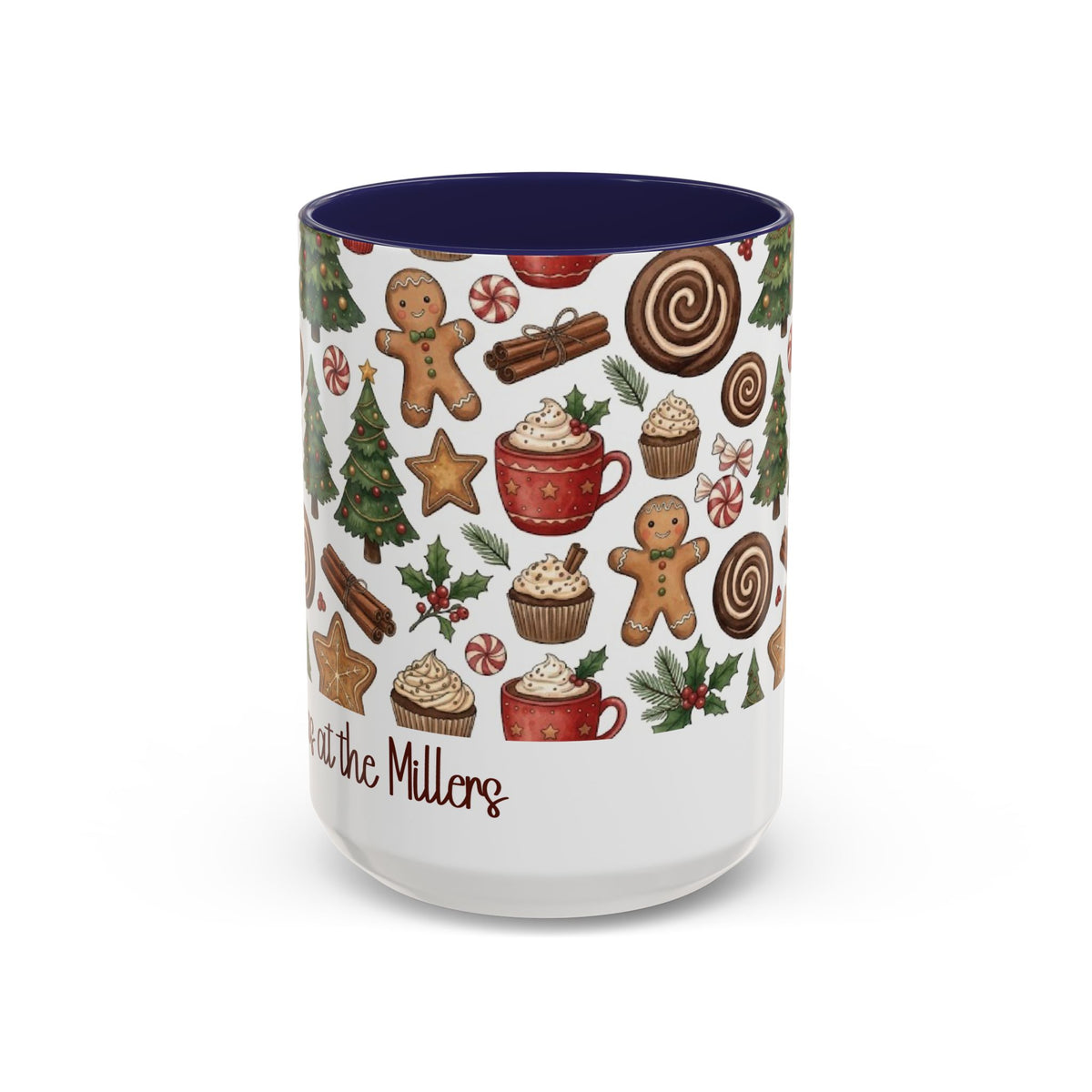 Navy personalized Christmas Cookies Family mug, 15oz, front view