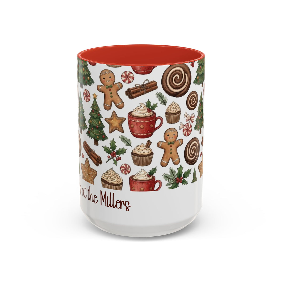 Red personalized Christmas Cookies Family mug, 15oz, front view