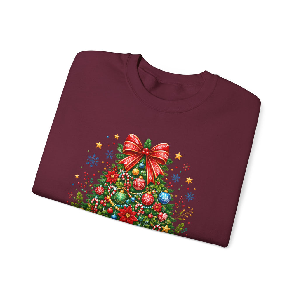 Maroon personalized Christmas Tree sweatshirt, folded