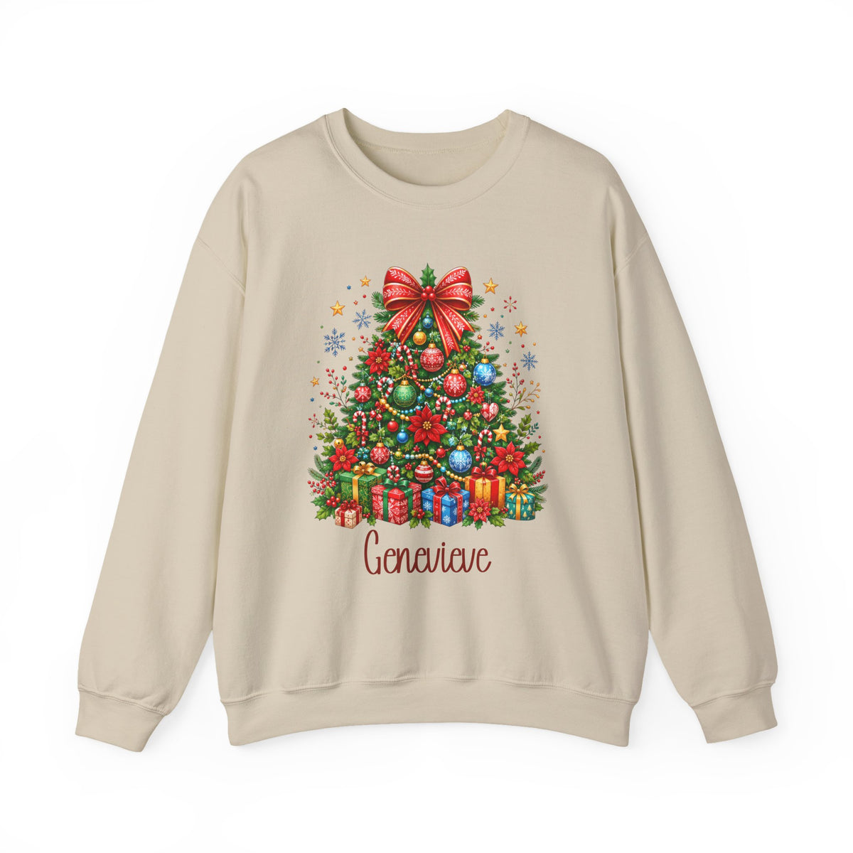 Sand personalized Christmas Tree sweatshirt, front view