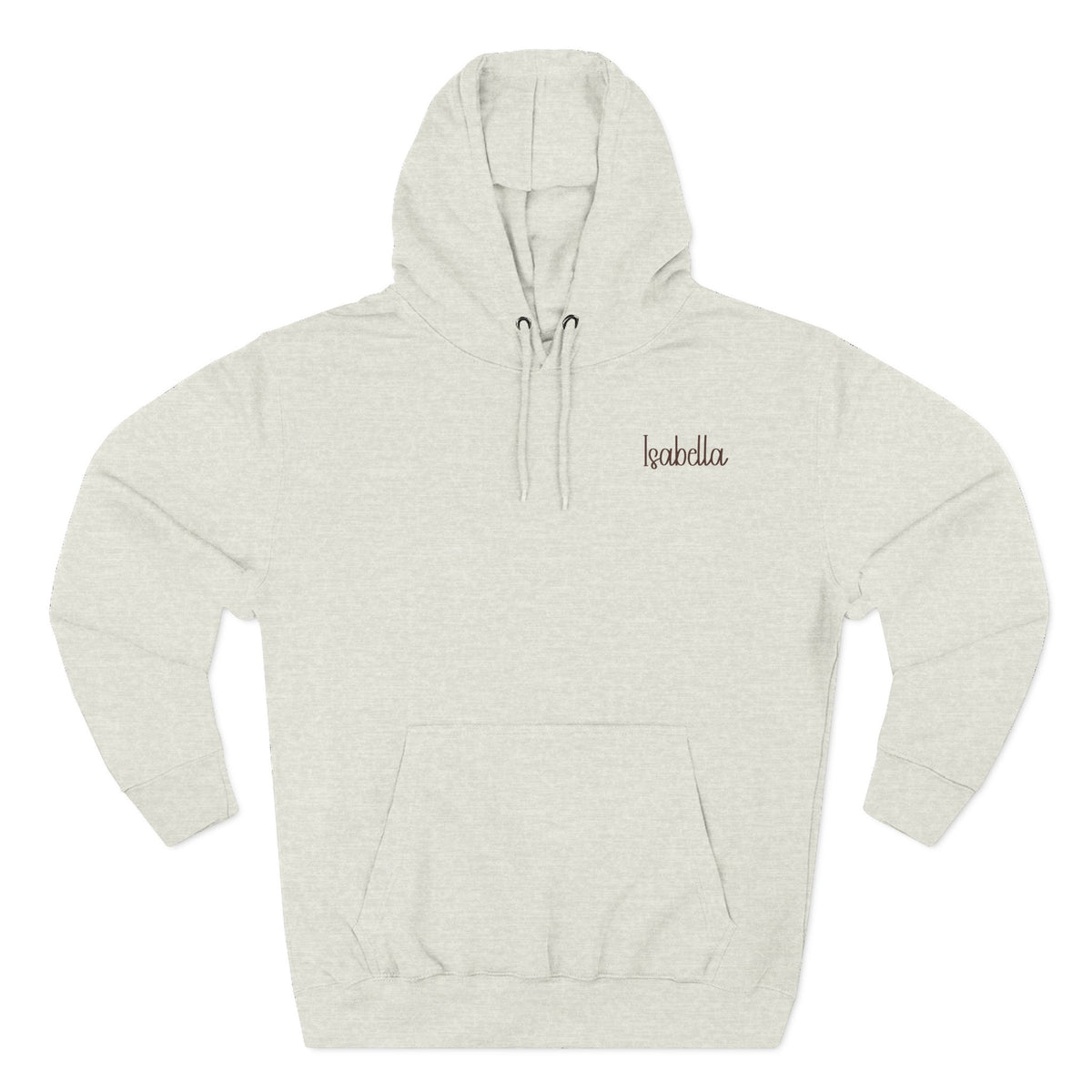 Front view of the personalized hoodie printed with "Coffee First, Mom Later" and embroidered with "Isabella". For mom, special gift.