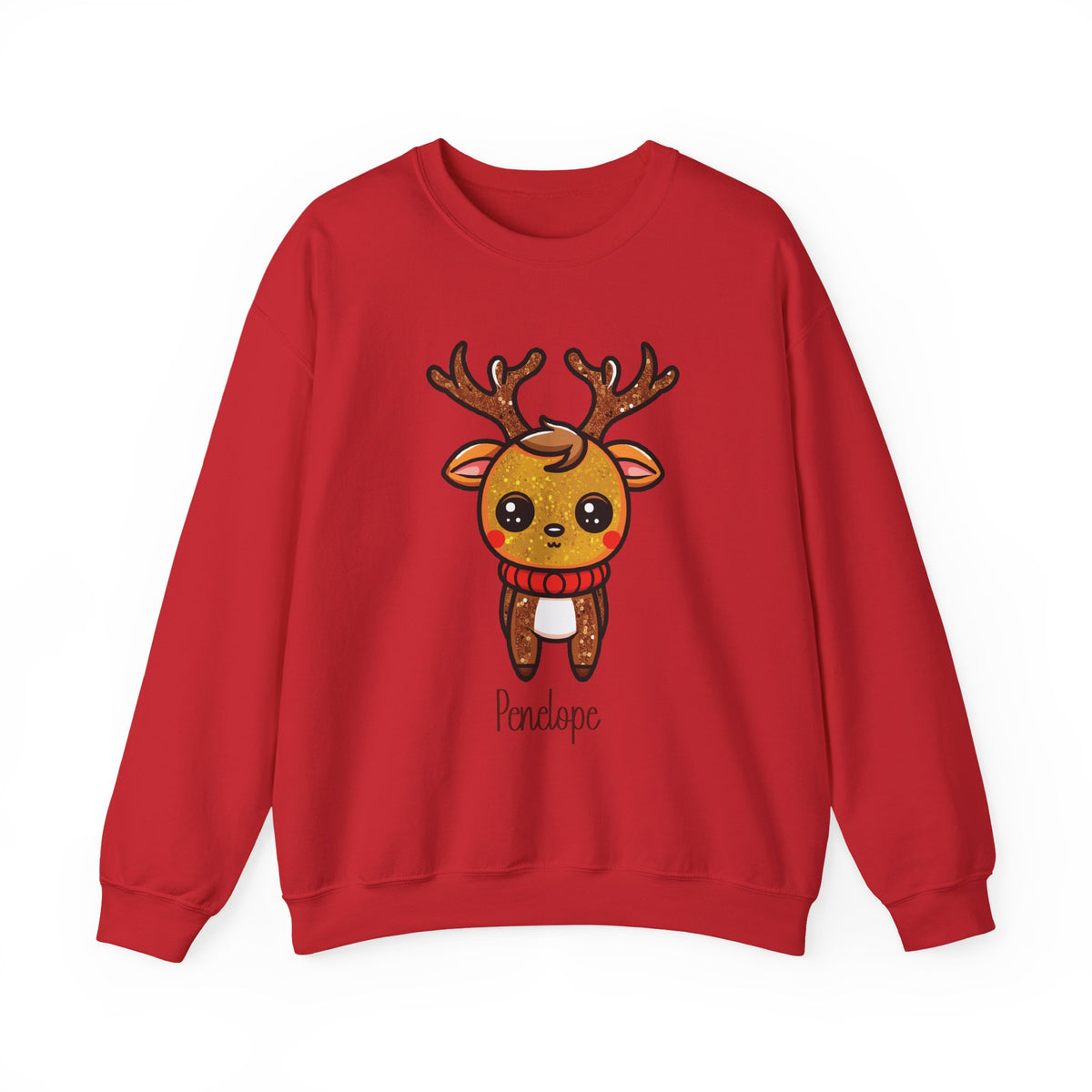 Red personalized Cute Reindeer sweatshirt, front view