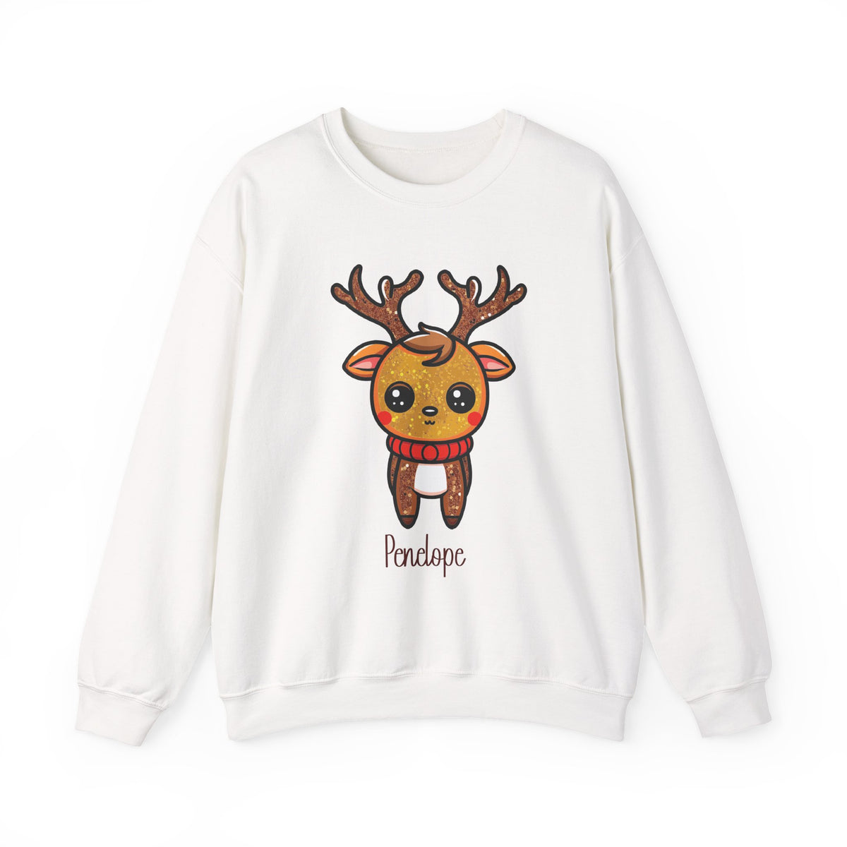 White personalized Cute Reindeer sweatshirt, front view