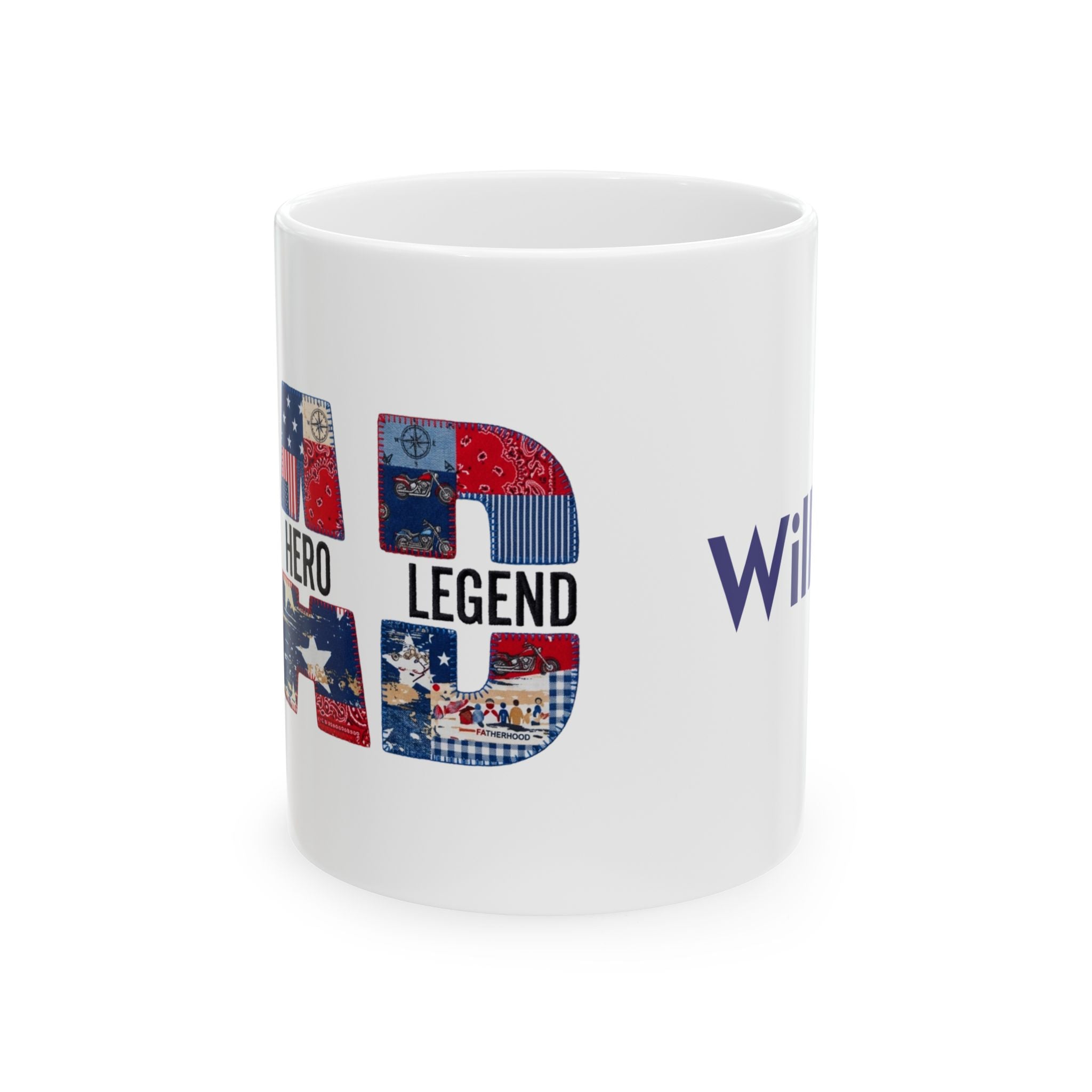Dad Husband Hero Legend mug shown from a different angle