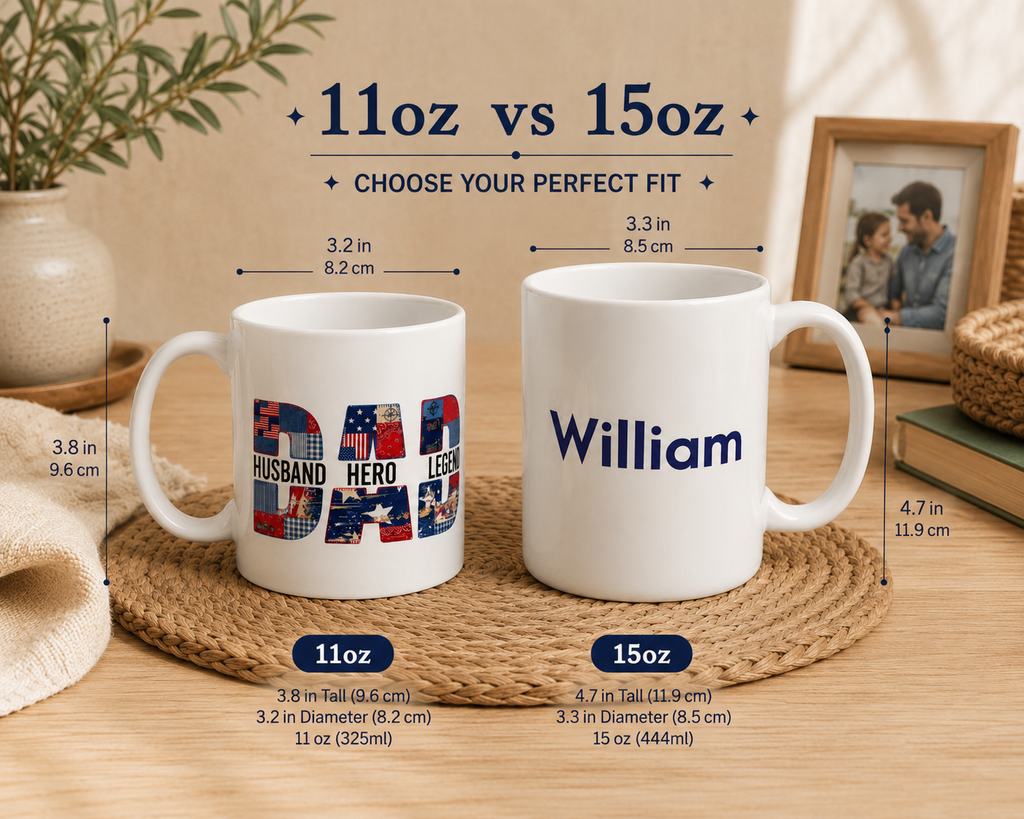 Dad Husband Hero Legend mug product information graphic