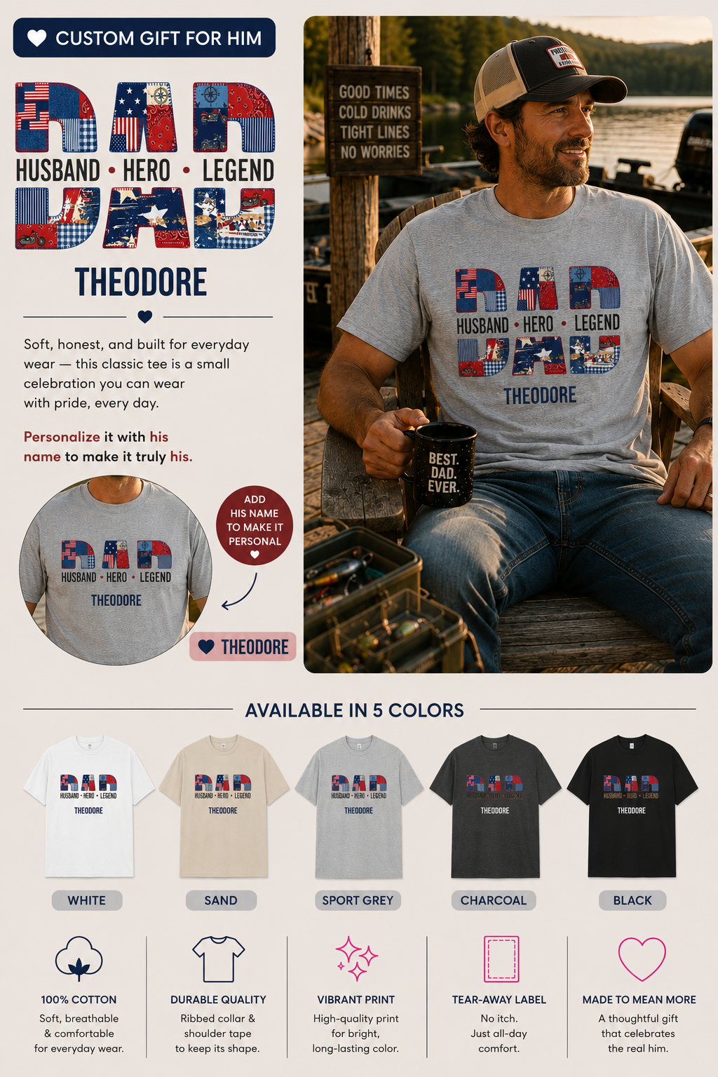 Personalized Dad Husband Hero Legend t-shirt additional lifestyle mockup